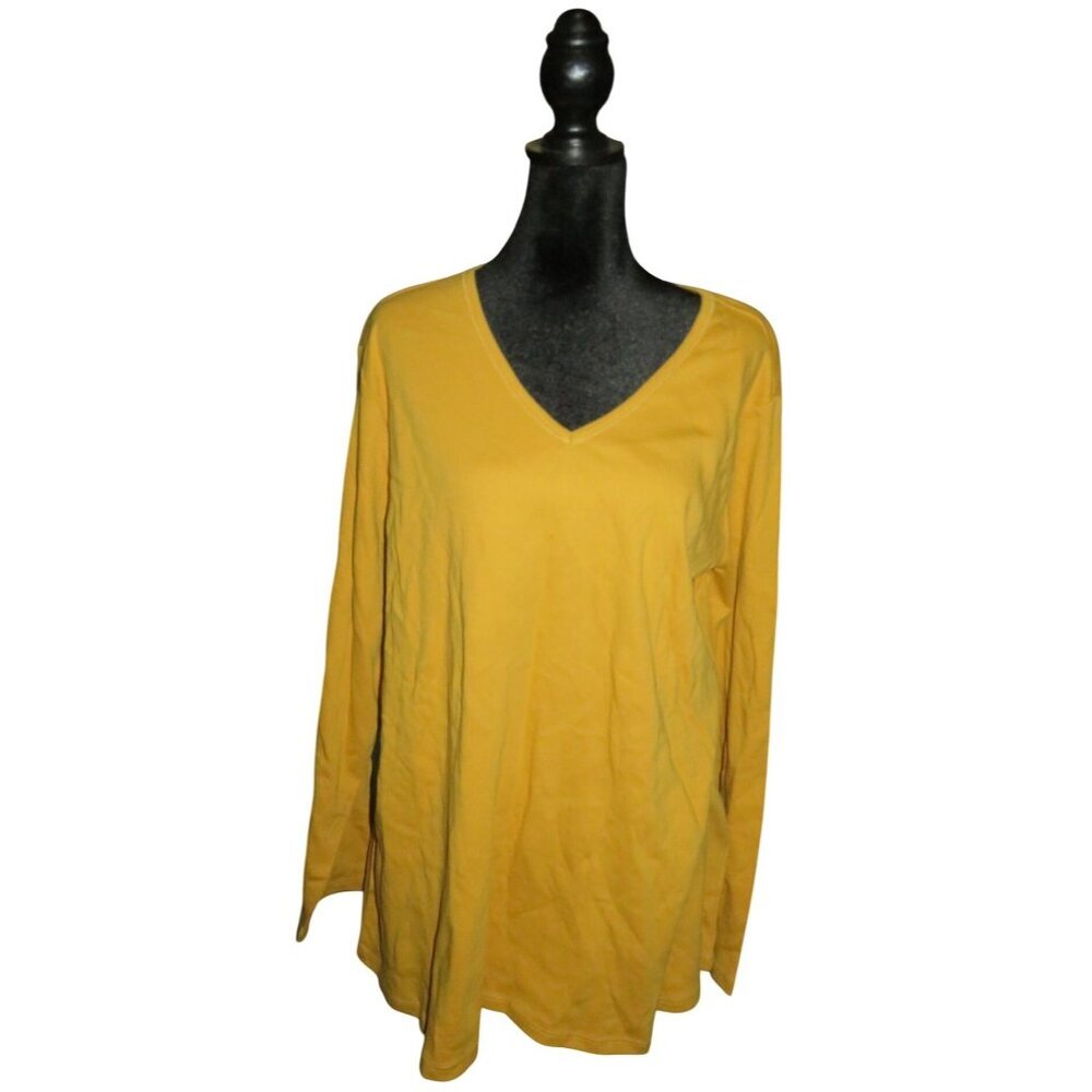 LIZ CLAIBORNE Mustard Yellow V Neck Long Sleeve Knit Sweater 1X